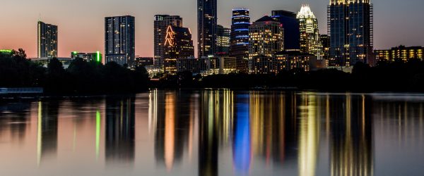 The summer sun sets on Austin, TX on a humid August evening.