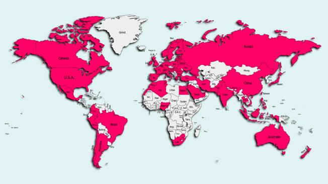 Mapa de países afectados por el virus