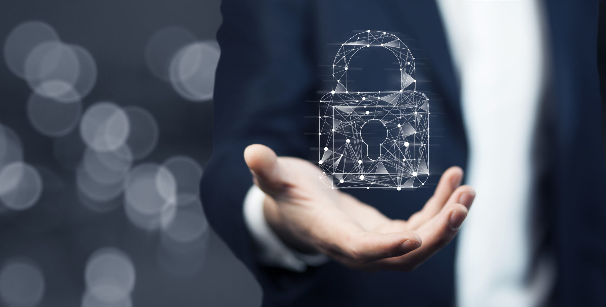 man touching  lock in screen